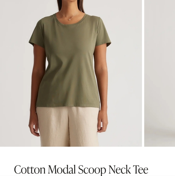 Quince M Olive Cotton Modal Scoop Neck Tee - Picture 1 of 2